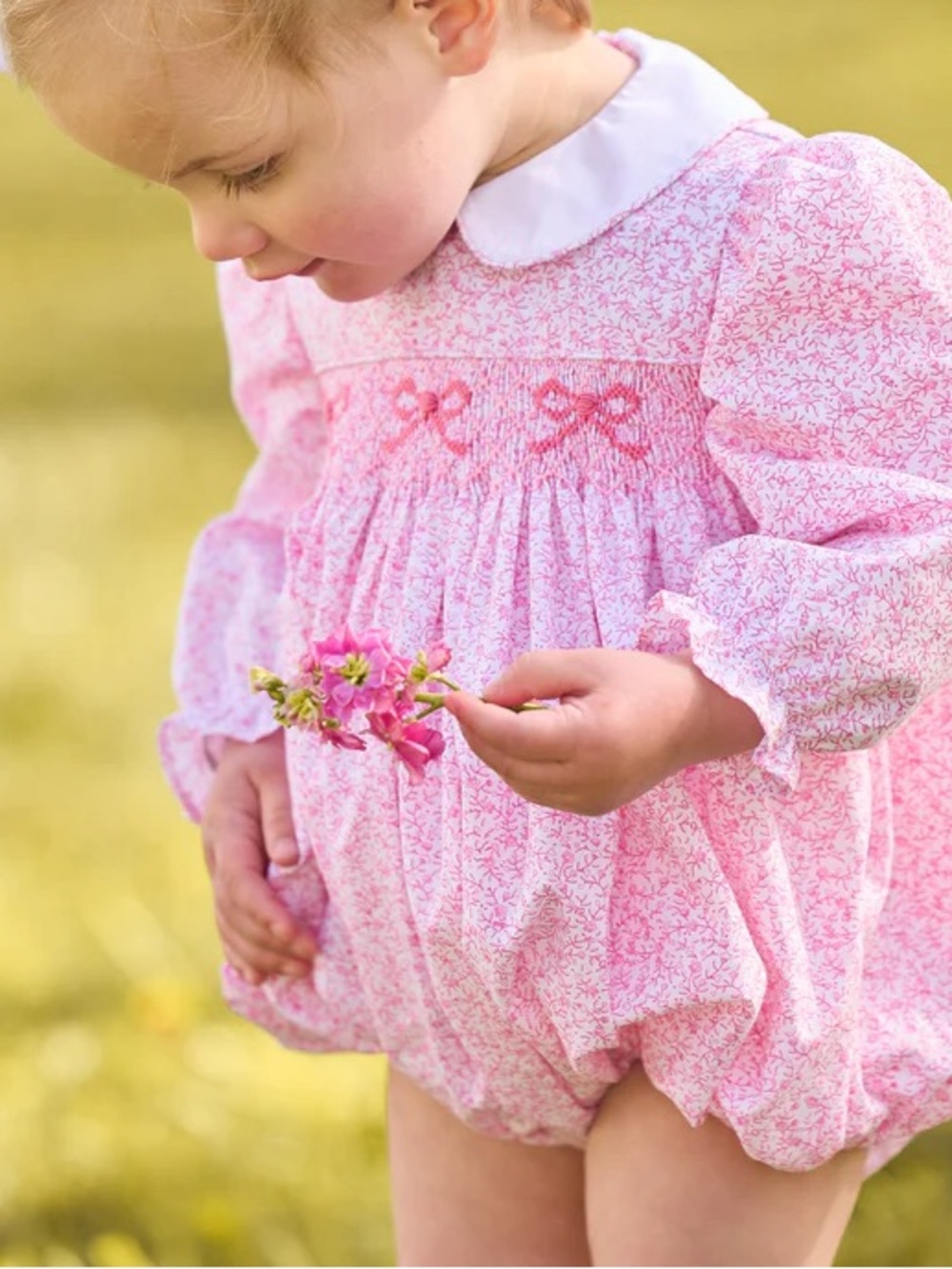 Little English Smocked Natalie Bubble in Pink Vinings 12 Month
